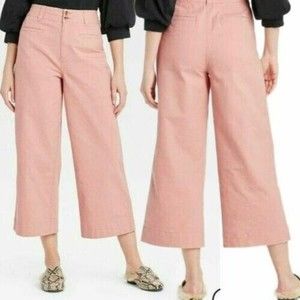 Women's High Rise Cropped Wide Leg Pants A New Day Pink Size 4